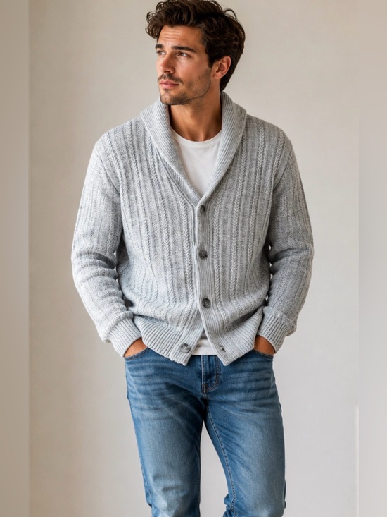 Banana Republic Factory Other - Banana Republic Cardigan Ribbed Shawl Collar Gray Button Front Mens L NWT